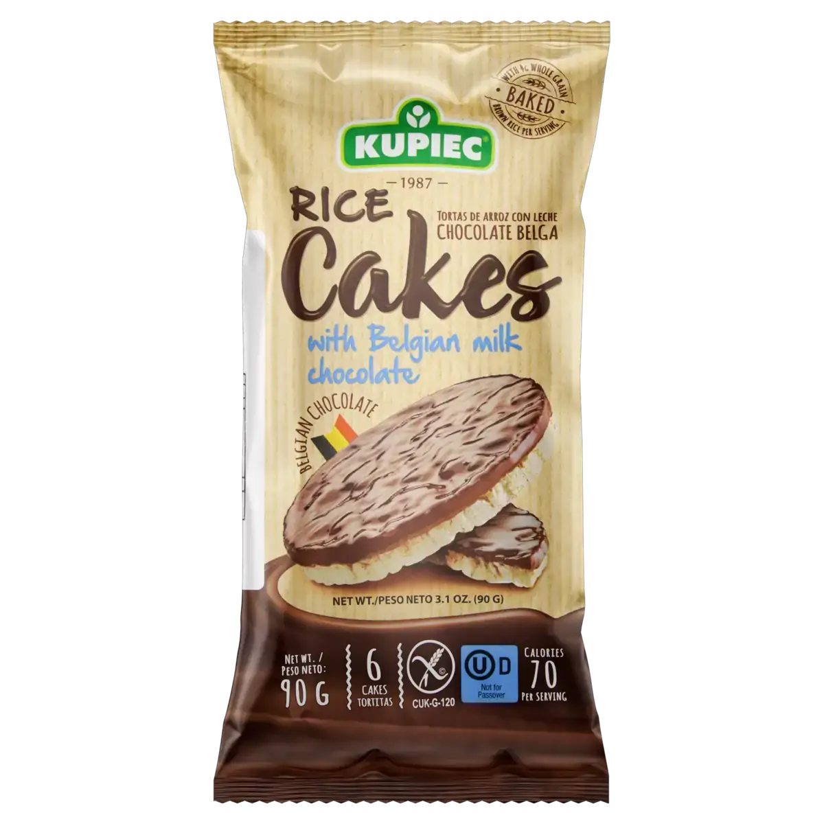 Biscoito De Arroz Com Chocolate Belga Ao Leite Kupiec Pacote 90g
