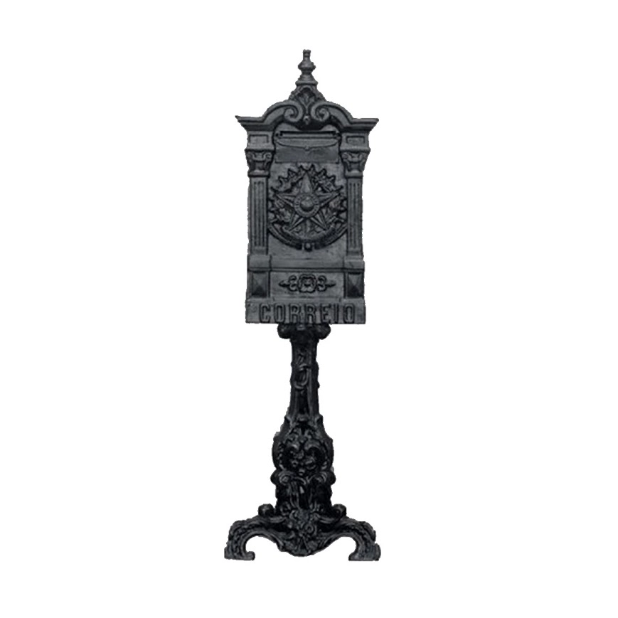 Caixa De Correio Colonial Brasão Com Pé Ferro Fundido