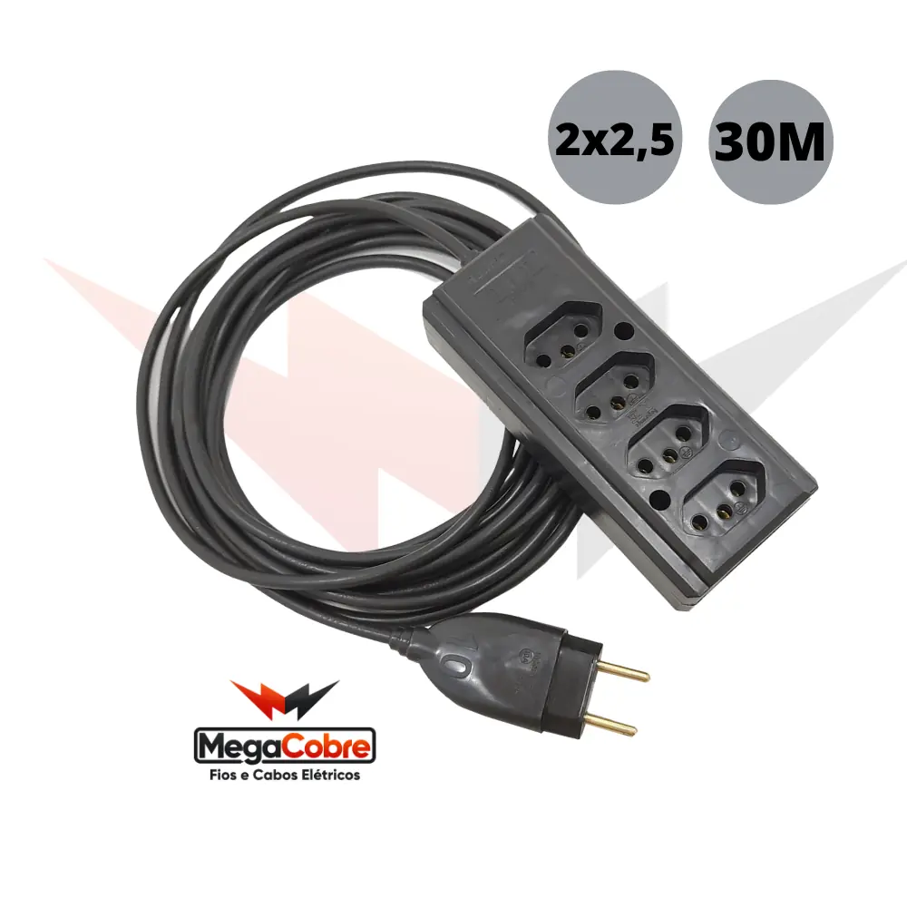 Extensão 4 Entradas 110/220v Capa Dupla Rolo Com 30 Metros