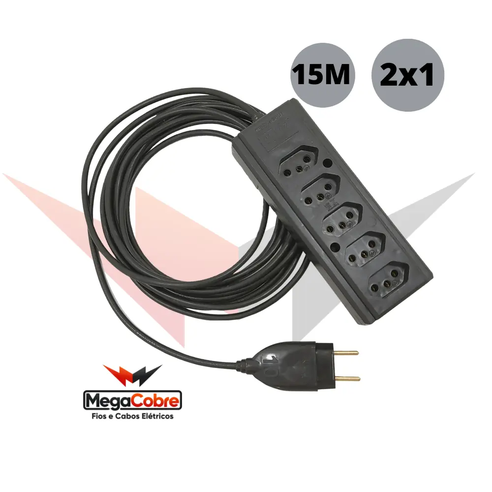 Extensão 5 Entradas De Cabo 2x1,0mm Pp Com 15 Metros