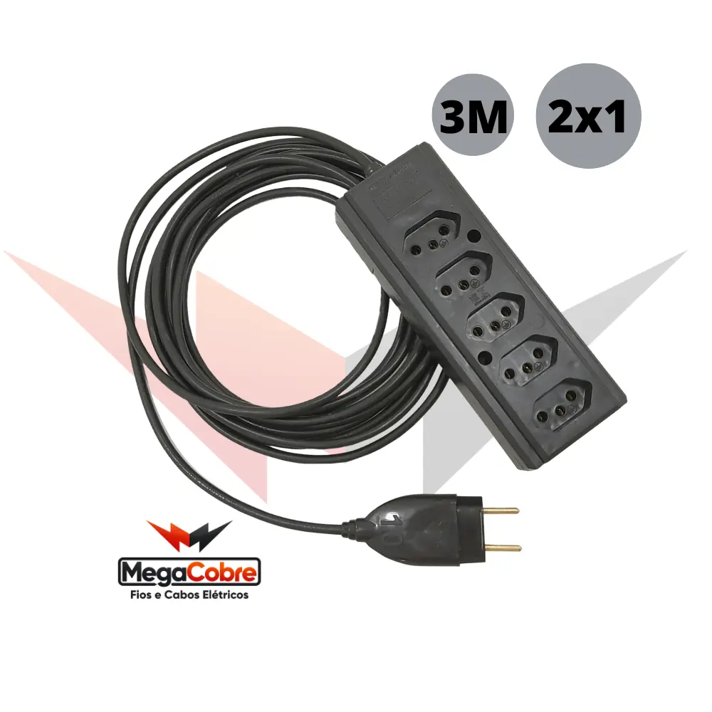 Extensão Quintupla Bivolt De Cabo Pp 2x1,0mm Com 3 Metros