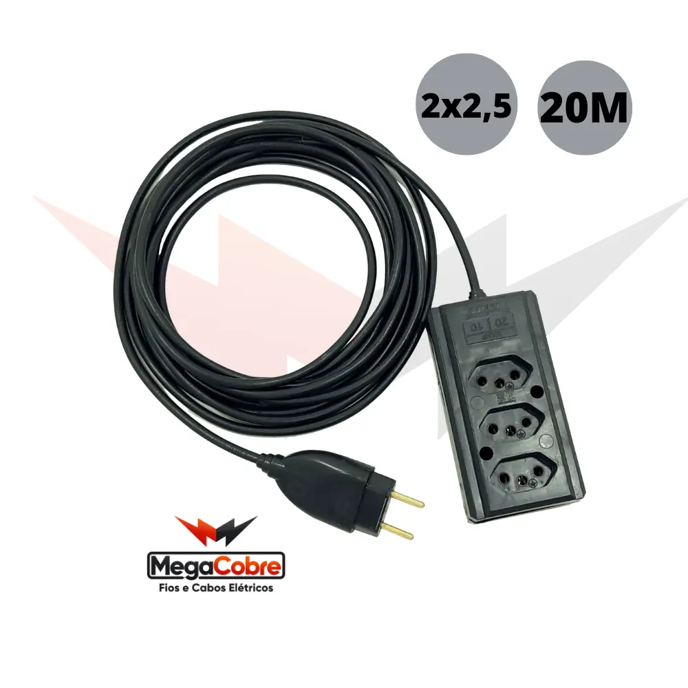 Extensão Tripla De Cabo Reforçado 110/220v Com 20 Metros