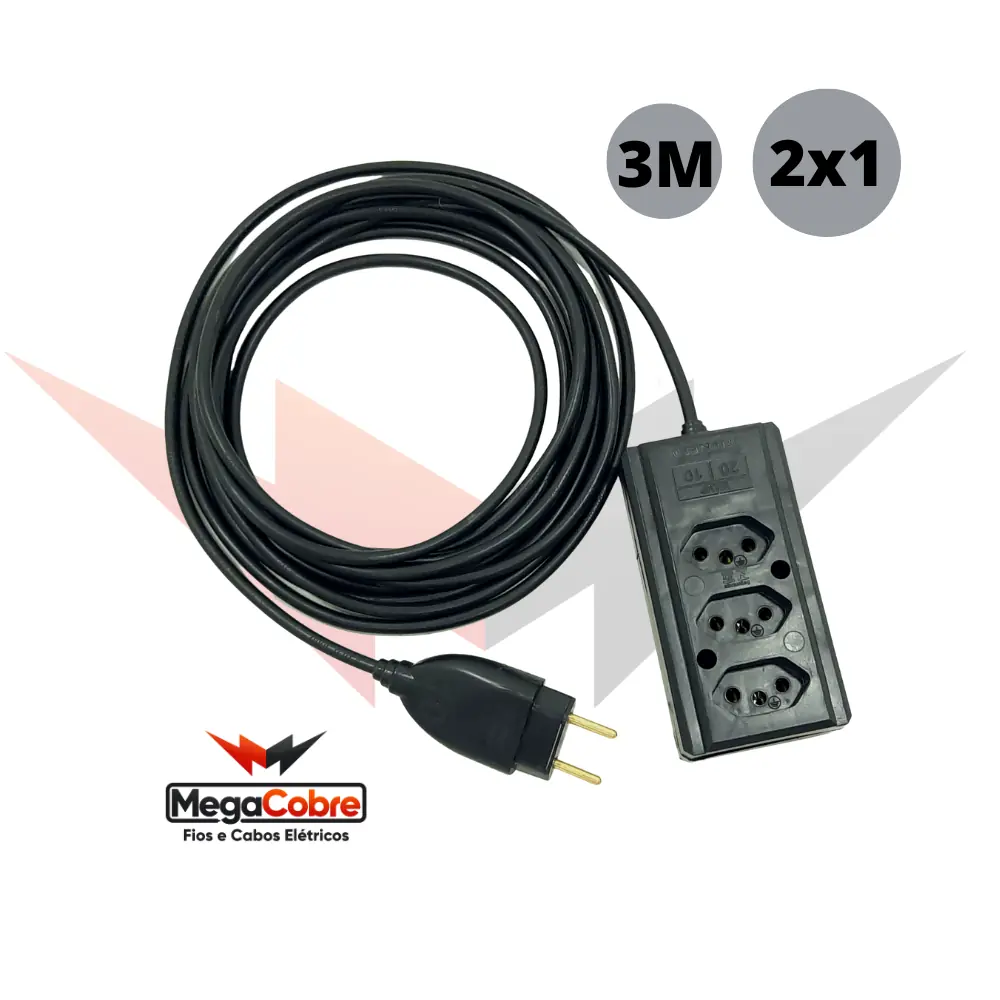 Extensão Eletrica 3 Entradas Com Cabo 2x1,0mm Com 3 Metros