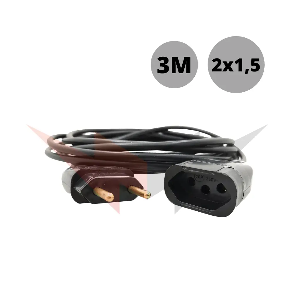 Extensão Singela De Maquinario Cabo Pp 2x1,50mm Com 3 Metros