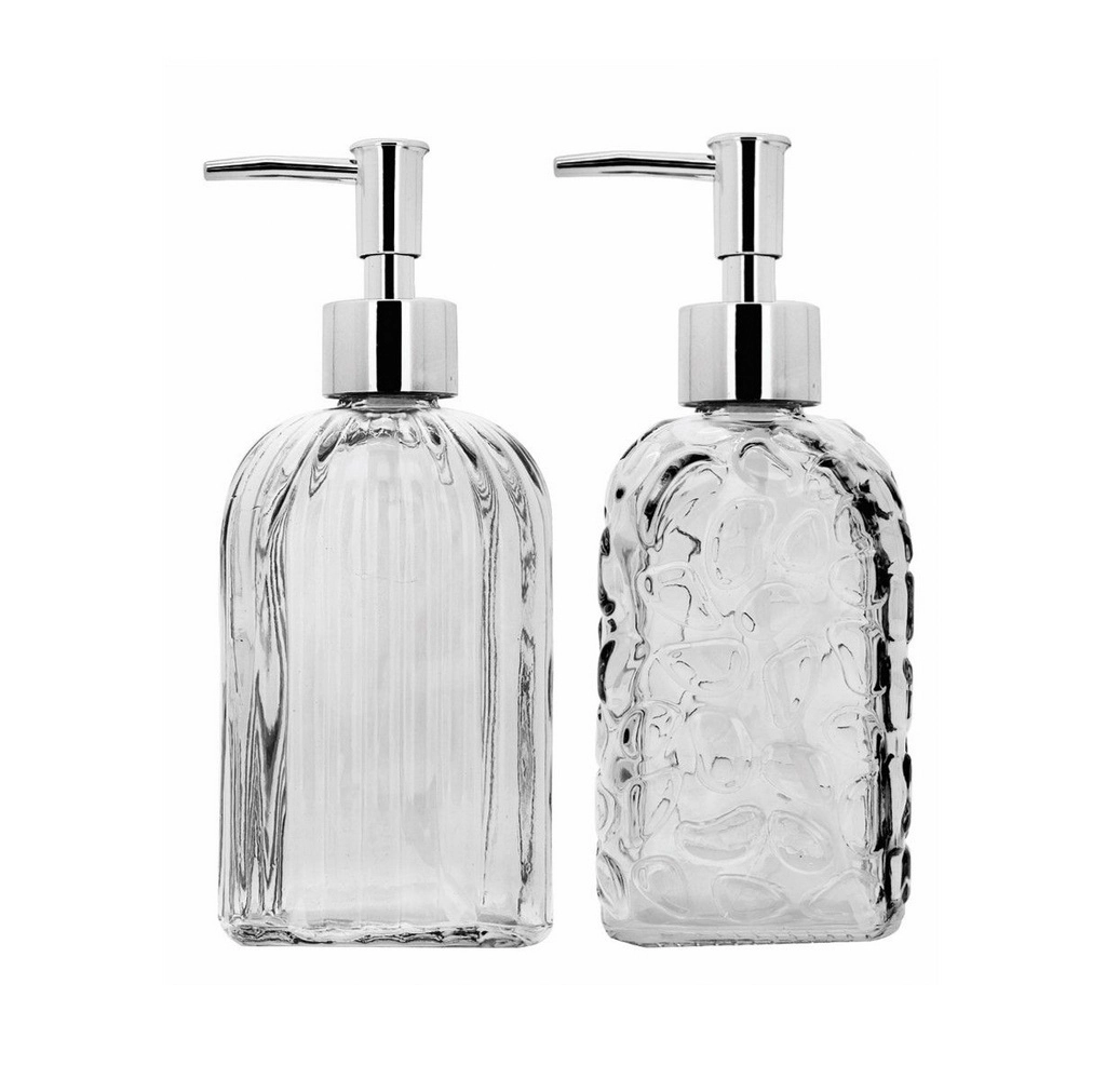 Kit Banheiro Porta Sabonete Líquido Vidro Clear 500ml 2 Un