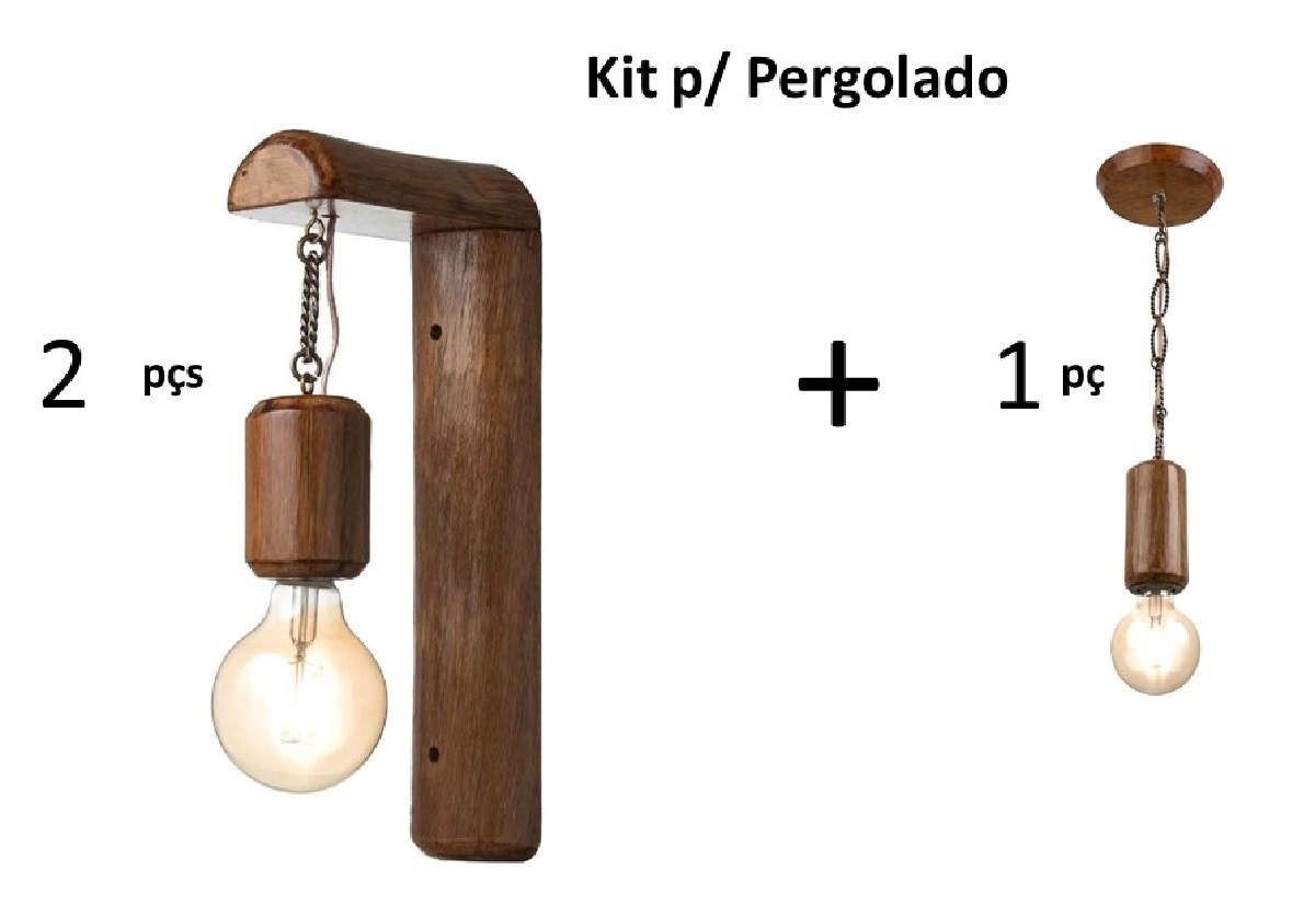 Kit Pergolado Arandela E Pendente Em Madeira Rústica