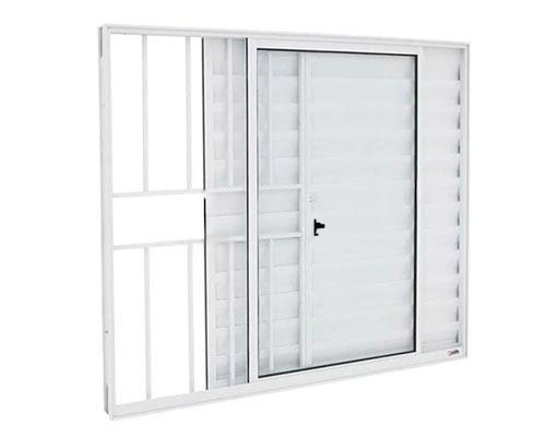 Veneziana 3 Folhas Aluminio Branco Com Grade 1.00x1.50