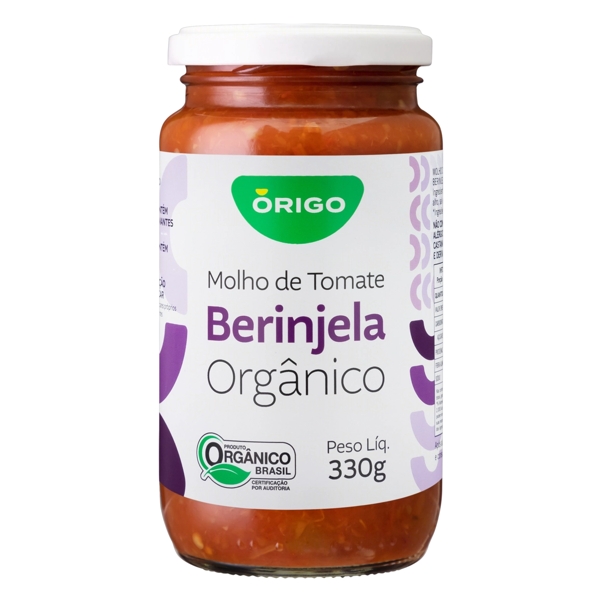 Molho De Tomate Orgânico Berinjela órigo Vidro 330g