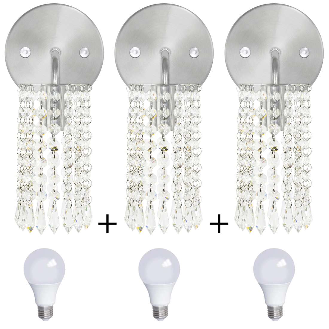 Kit 3 Arandelas De Cristal Acrilico Clearcrillic Redonda + L
