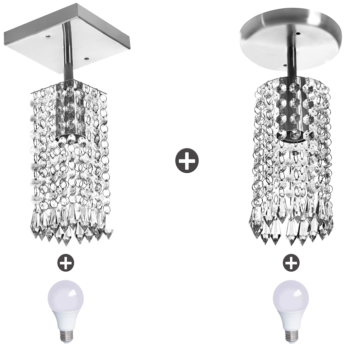 2 Clearcrilic Cristal Acrílico Quadrado E Redondo + Lampada