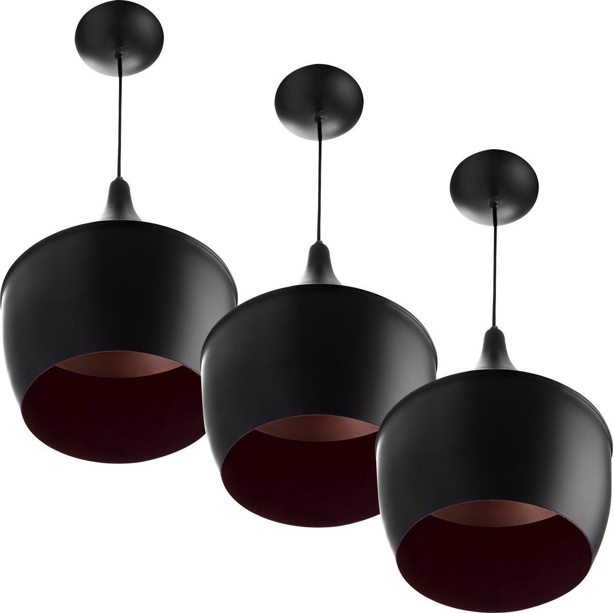 Kit 3 Pendentes Gourmet Balão 32x25cm Em Aluminio Preto Magn