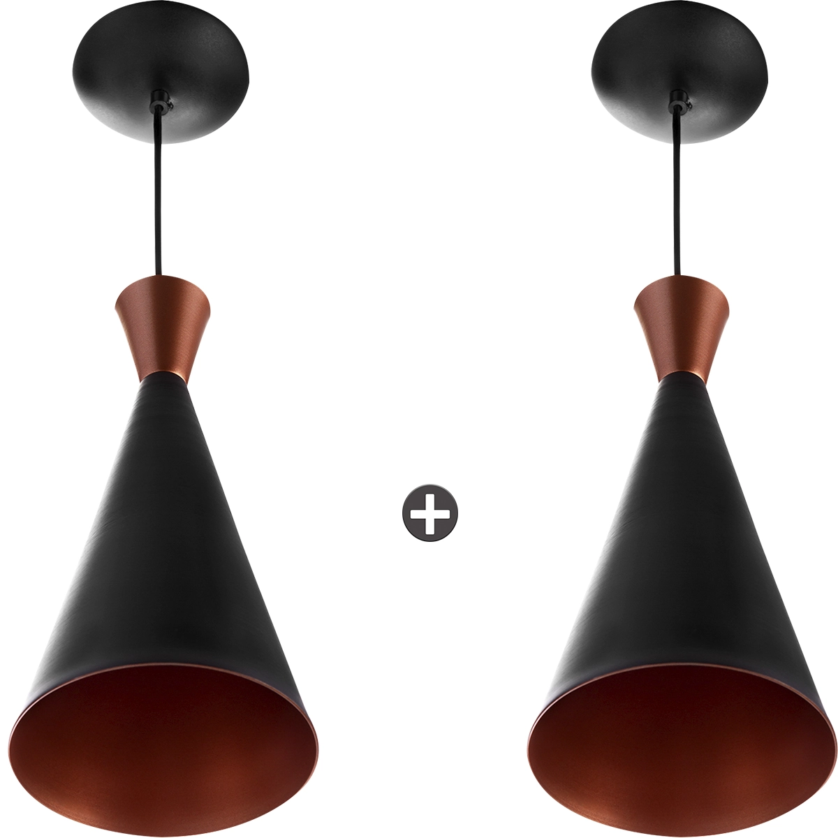 Kit 2 Pendentes Cone Funil Aluminio Tom Dixon 33x15cm Preto