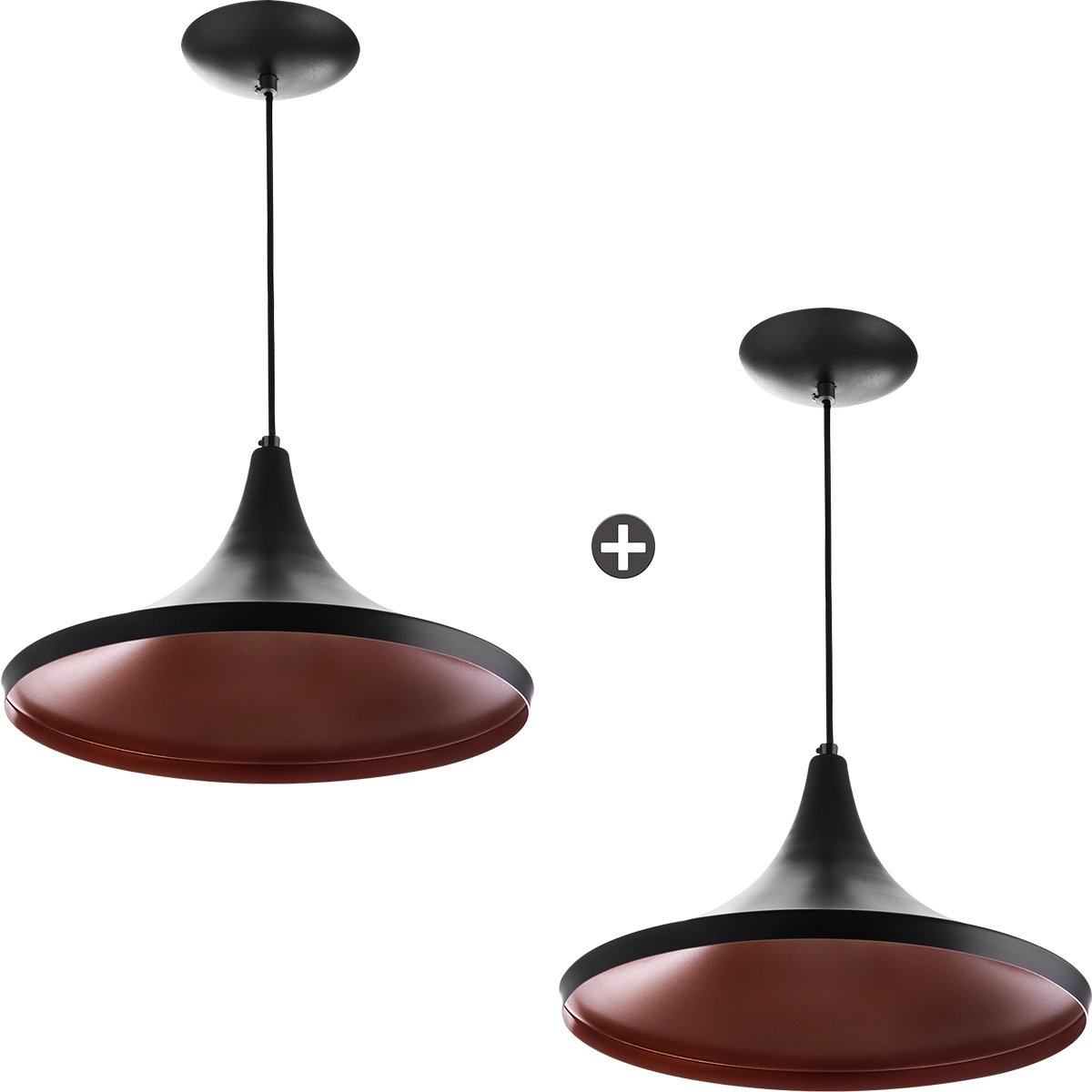 Kit 2 Pendentes Chapeu Aluminio Tom Dixon Preto Lindíssimo P
