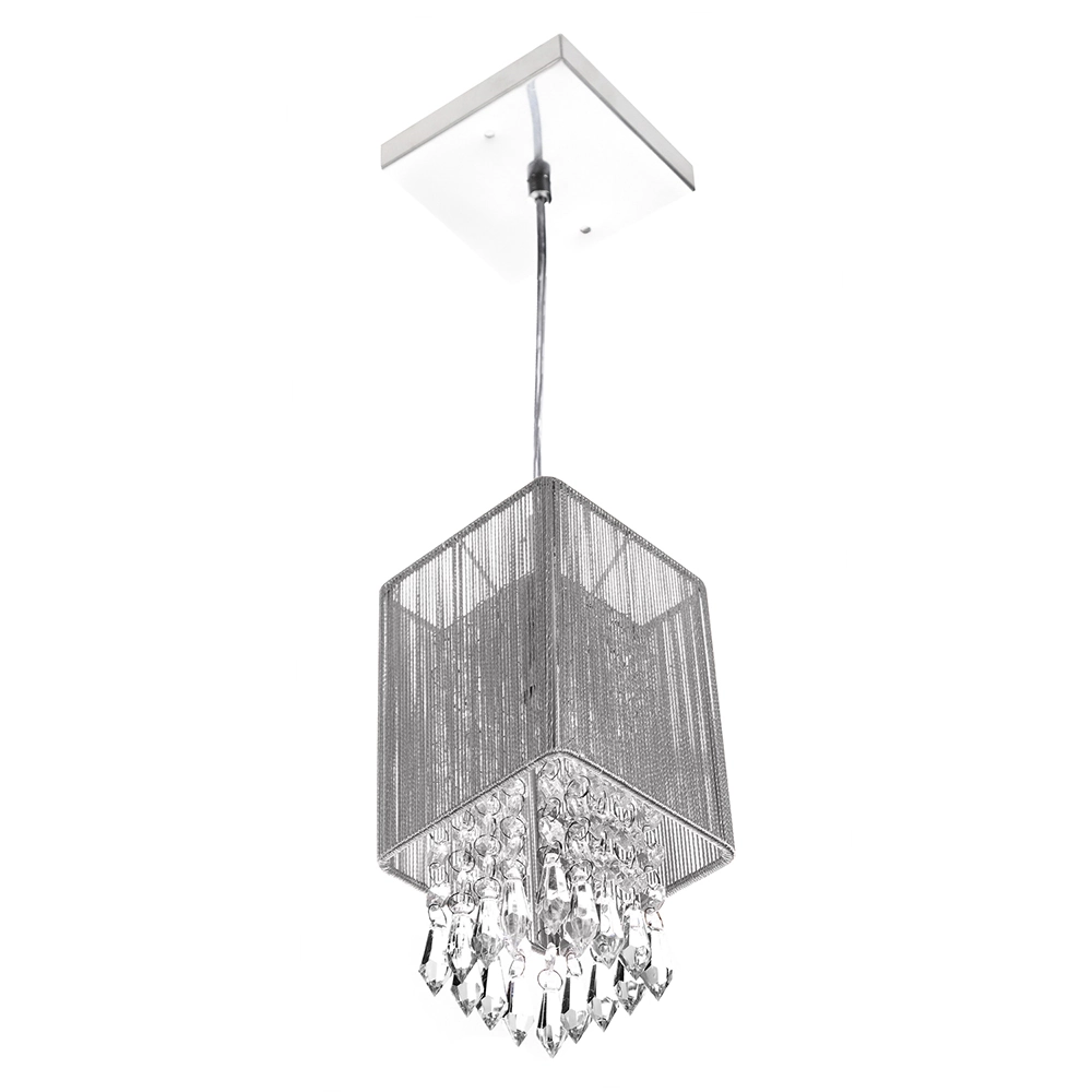 Pendente De Cupula Quadrado Clearfio Cristal Acrílico Prata