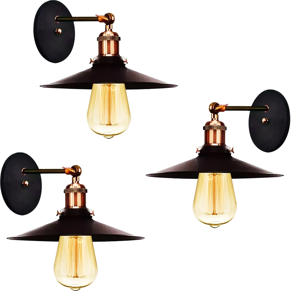 Kit 3 Arandelas Industrial Vintage Retro Nordic Loft