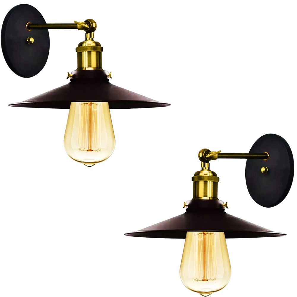Kit 2 Arandelas Industrial Nordic Loft Preto Com Dourado