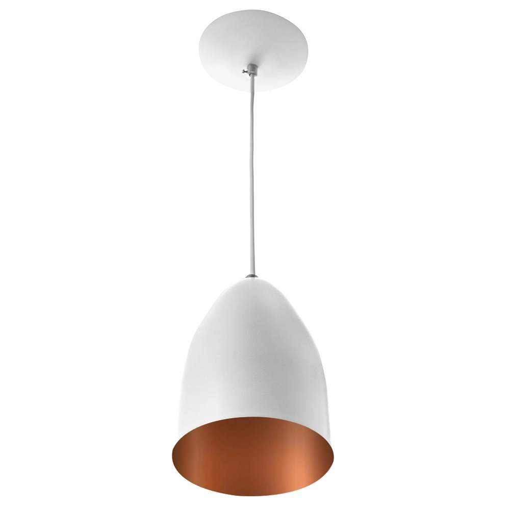 Pendente Cone Bala Sadan Aluminio Branco Com Cobre