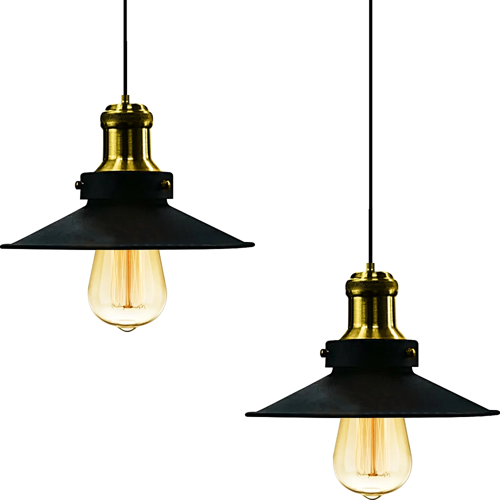 Kit 2 Pendentes Nordic Industrial 22 Cm Preto Com Dourado