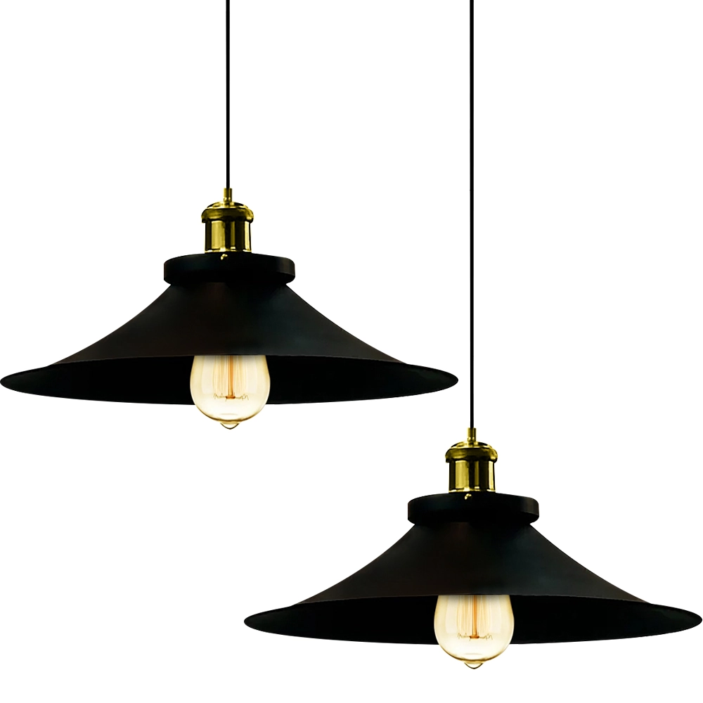 Kit 2 Pendentes Nordic Industrial 38 Cm Preto Com Dourado