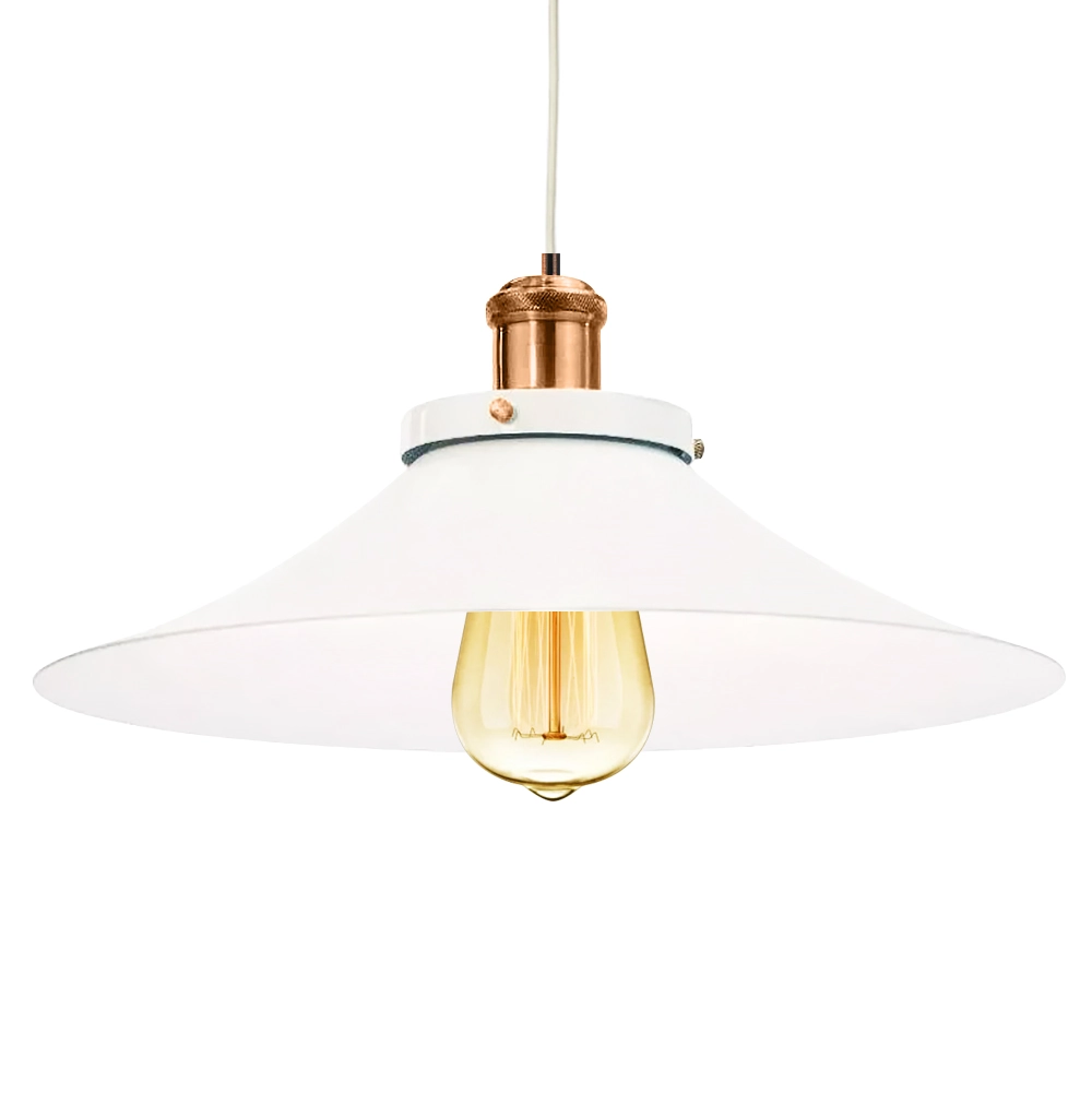 Pendente Nordic Industrial 38 Cm Vintage Branco Com Cobre