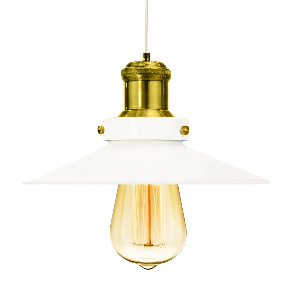 Pendente Industrial 22 Cm Retro Nordic Branco Com Dourado