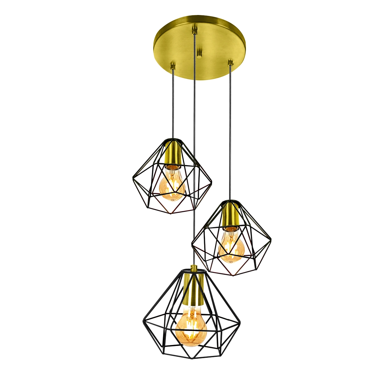 Pendente Diamante Aramado Triplo Preto/dourado Esplêndido