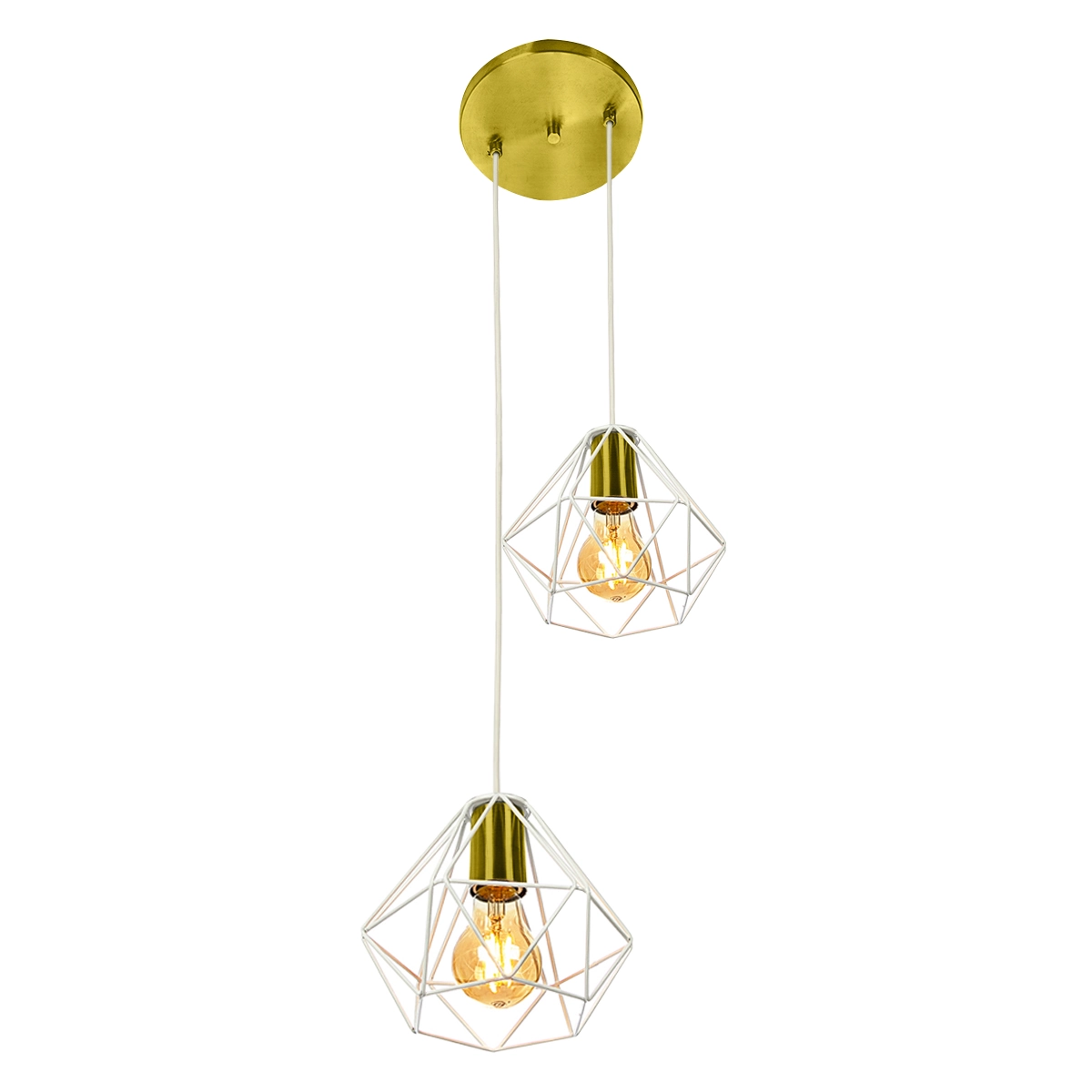 Pendente Diamante Aramado Duplo Branco C/ Dourado Esplêndido