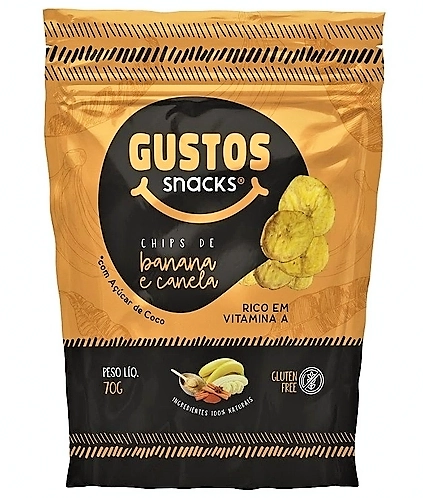 Chips Banana Doce Mista Canela Acucar De Coco Gustos 70g