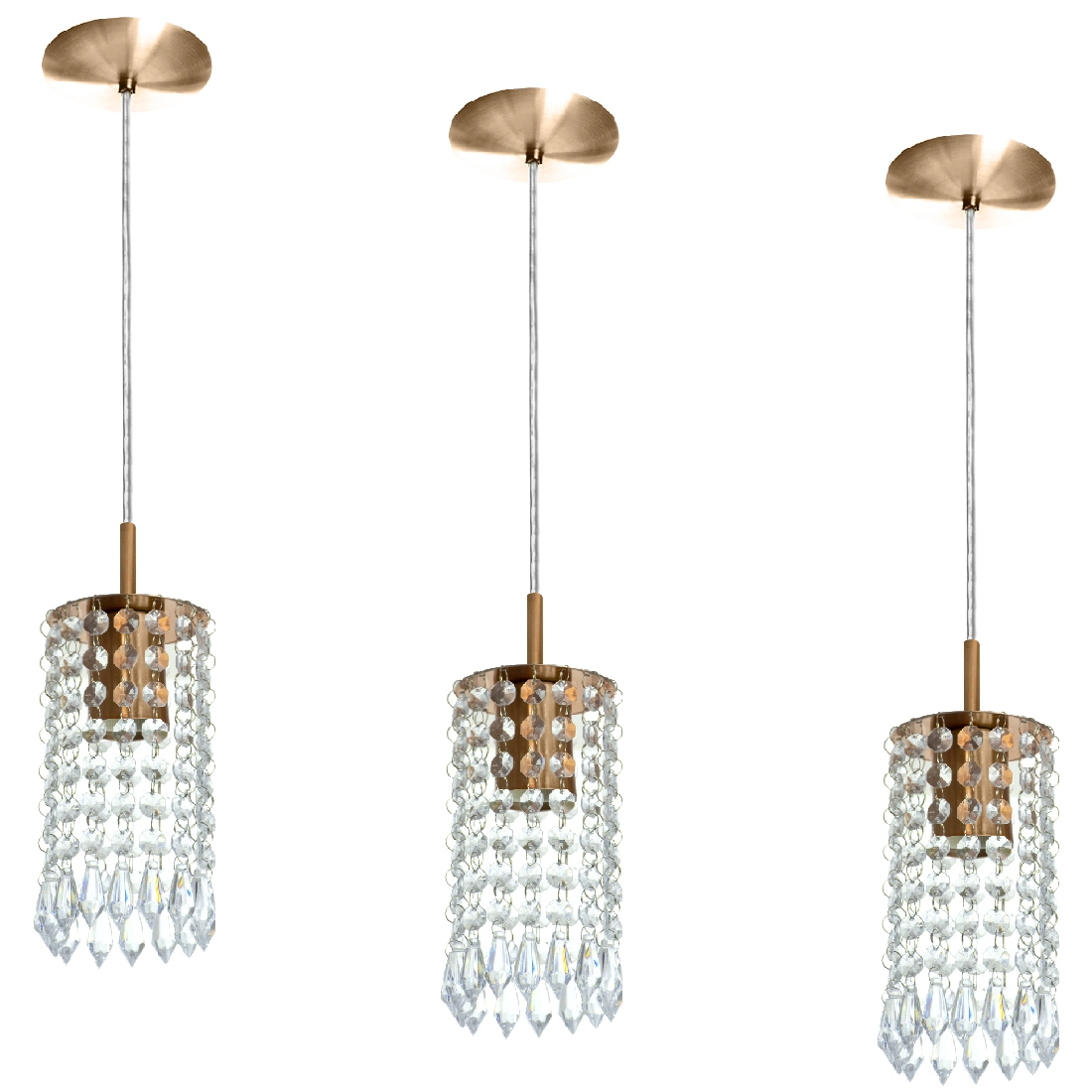 Kit 3 Pendentes Redondo Clearcrillic Cristal Acrílico Cobre