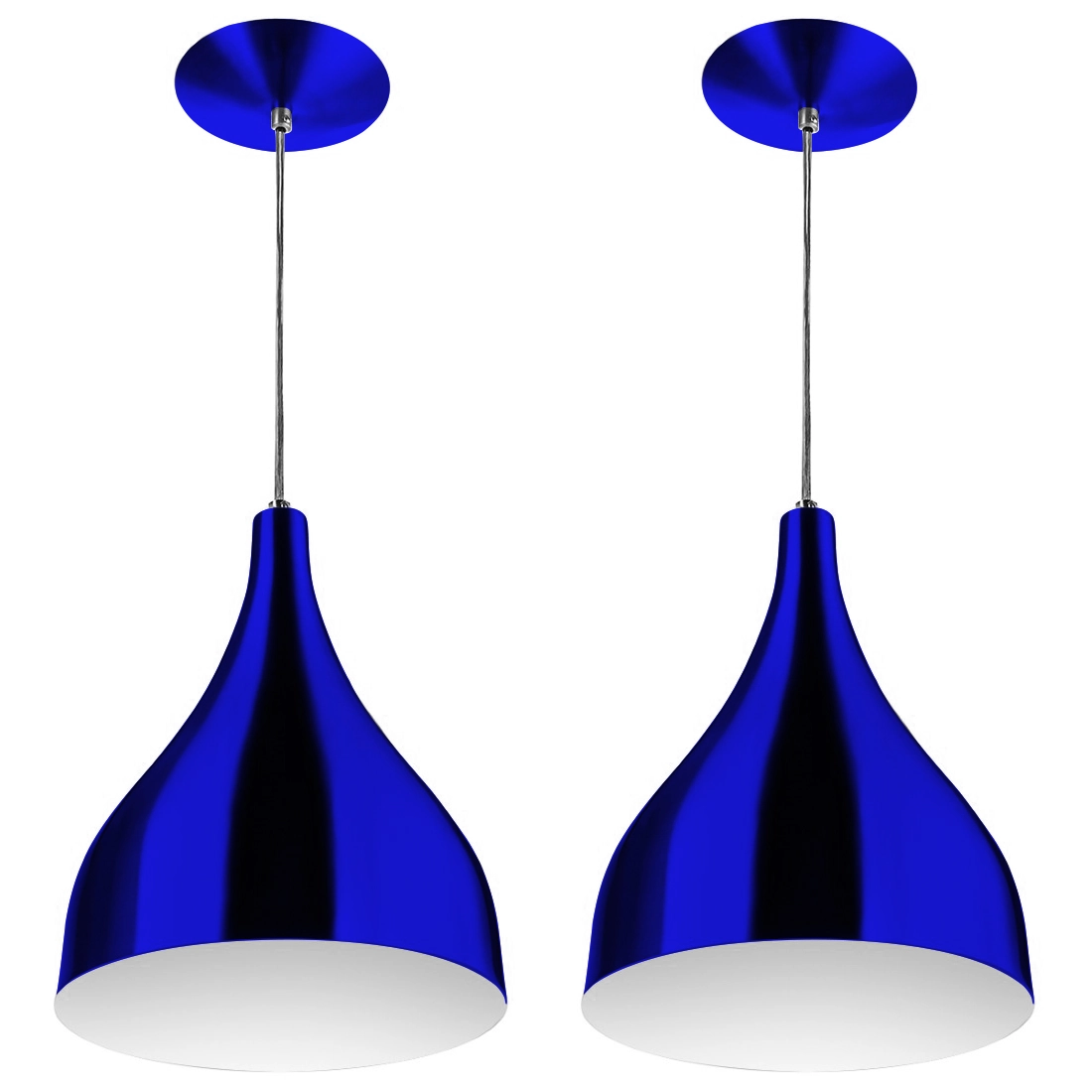 Kit 2 Pendentes Gota Média Alumínio 30cm Azul Metalico