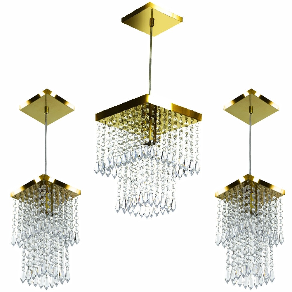 Kit 1 Pendente Cristal Acr Marry + 2 Pendentes Spark Dourado