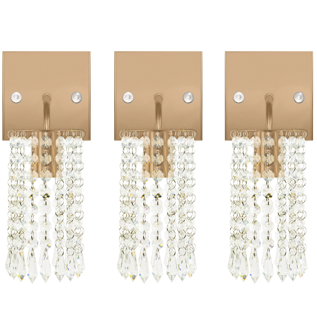 Kit 3 Arandelas Cristal Acrilico Clearcrillic Quadrada Cobre