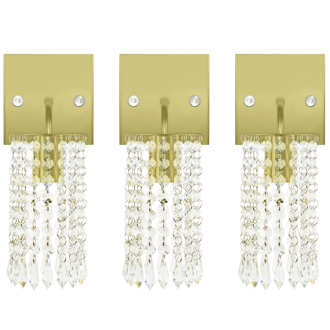 Kit 3 Arandelas Cristal Acril. Clearcrillic Quadrada Dourado
