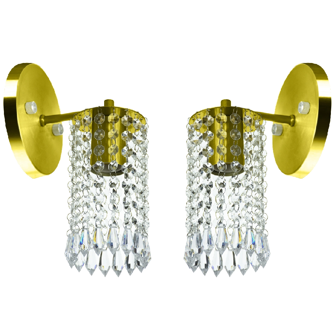 Kit 2 Arandelas Cristal Acril. Clearcrillic Redonda Dourado