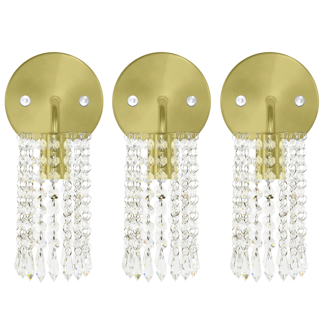 Kit 3 Arandelas Cristal Acril. Clearcrillic Redondo Dourado