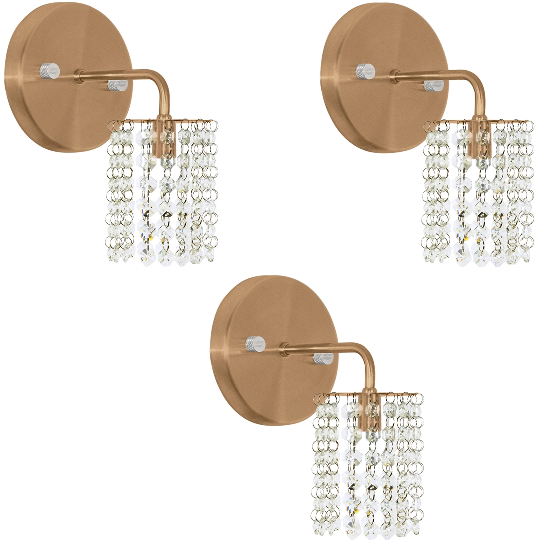 Kit 3 Arandela De Cristal Legitimo Clearcast Redonda Cobre