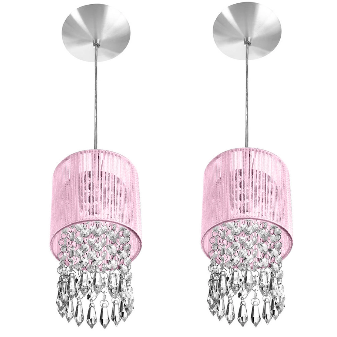 Kit 2 Pendente Cupula Redondo Clearfio Cristal Acr. Rosa