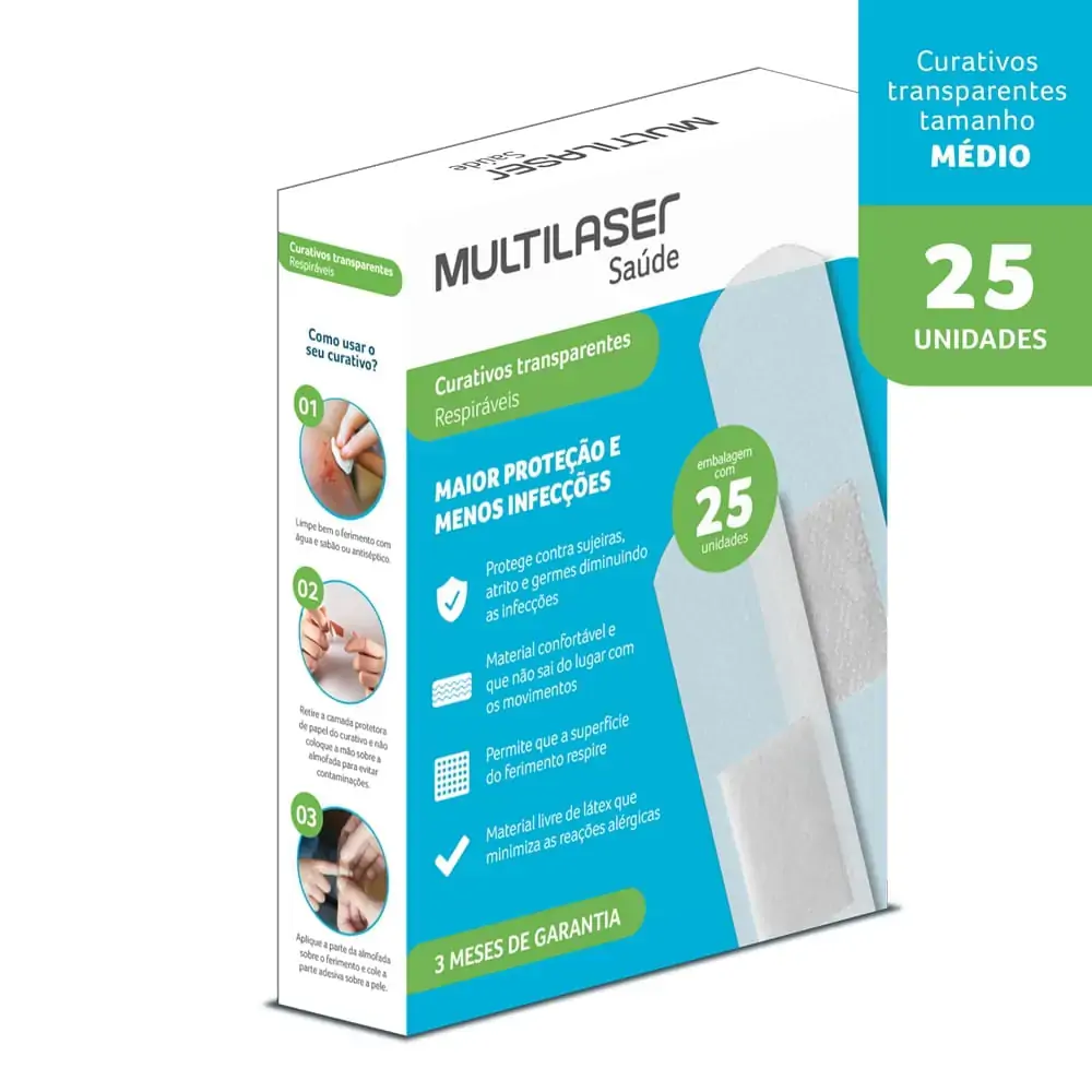 Curativo Transparente - Caixa Com 25 - Multilaser Saúde - HC493X [Reembalado]