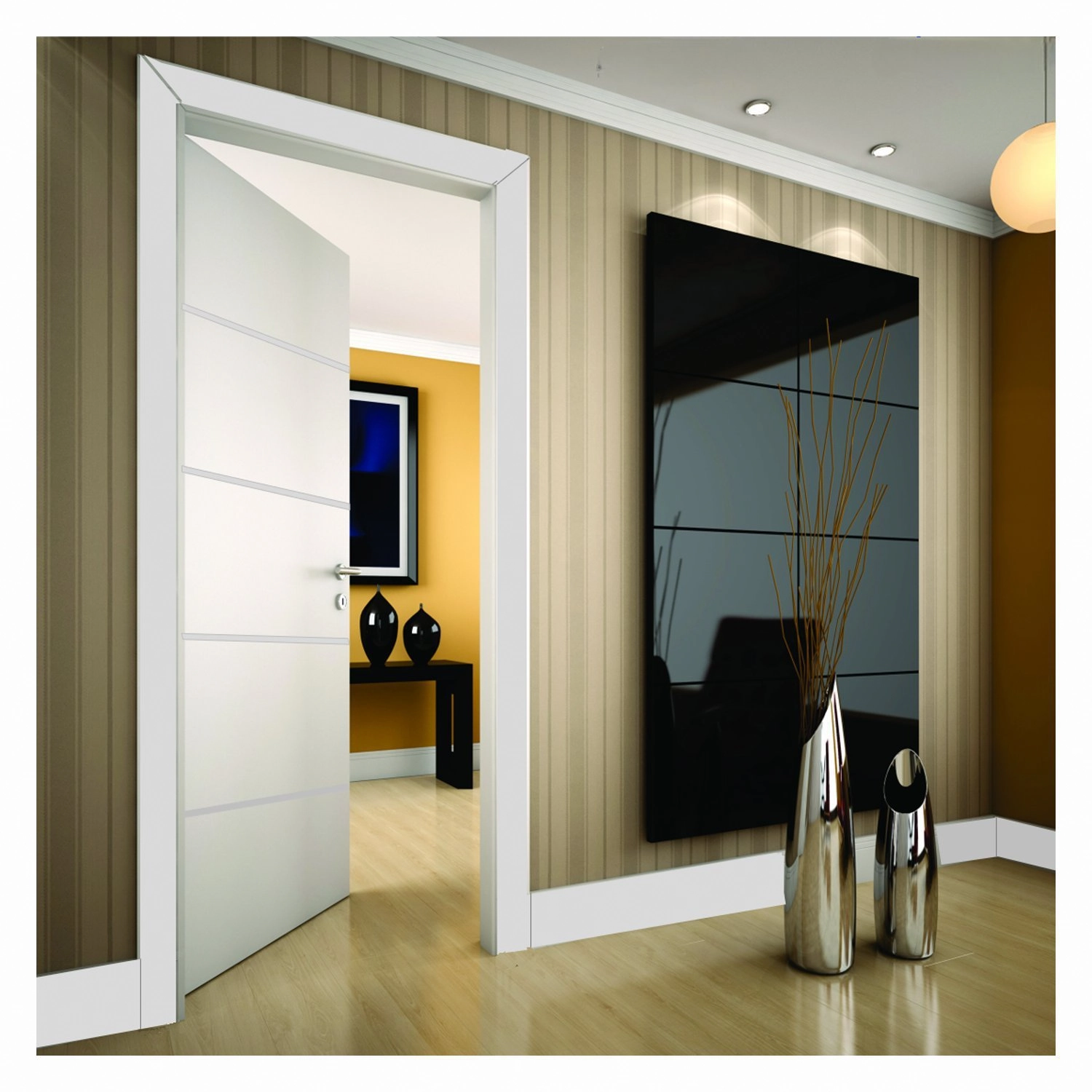 Kit Porta De Madeira 210x80cm Frisada Laqueada Moldufama Abertura Direita Branco
