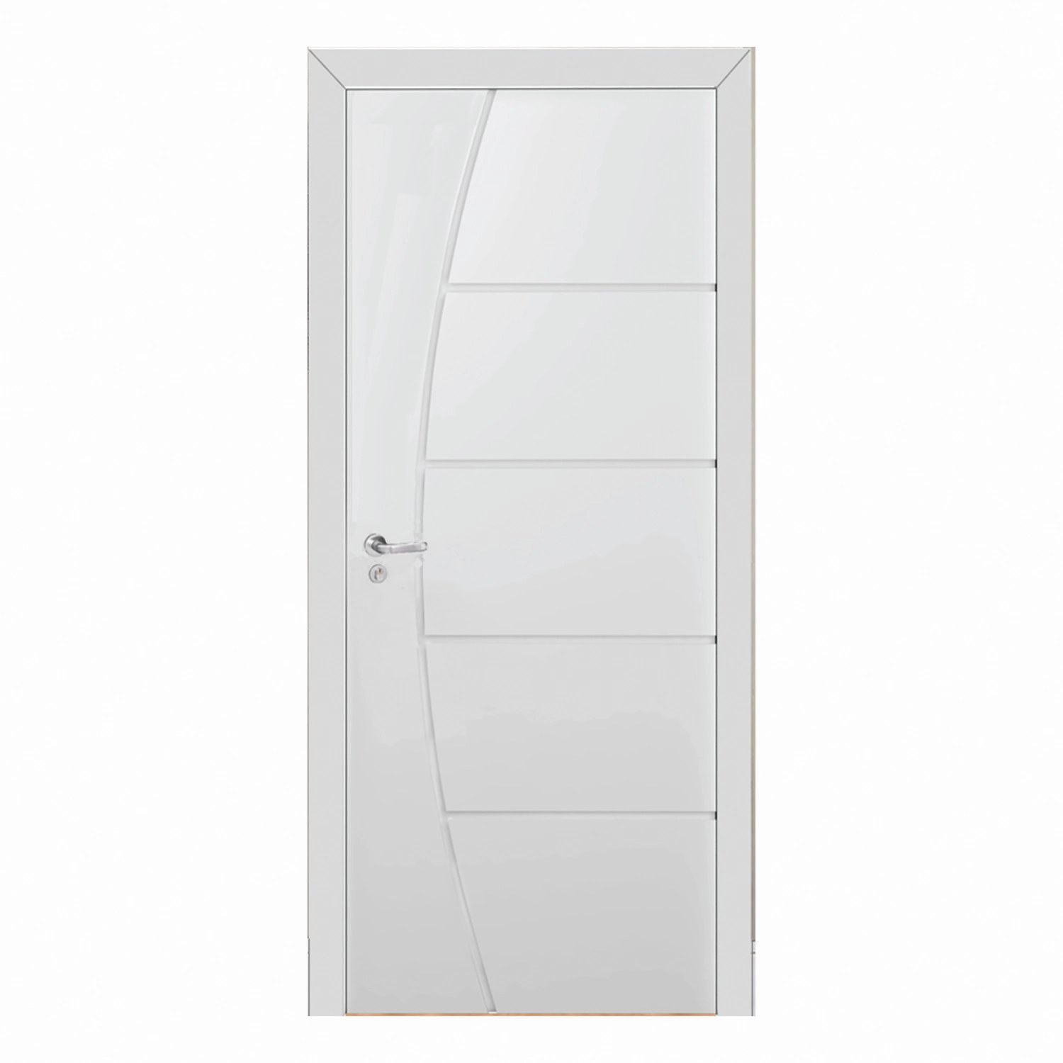 Kit Porta De Madeira 210x80cm Frisada Laqueada Direita Moldufama Branco
