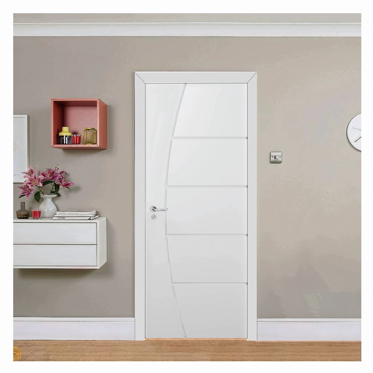 Kit Porta De Madeira 210x90cm Frisada Laqueada Moldufama Abertura Direita Branco