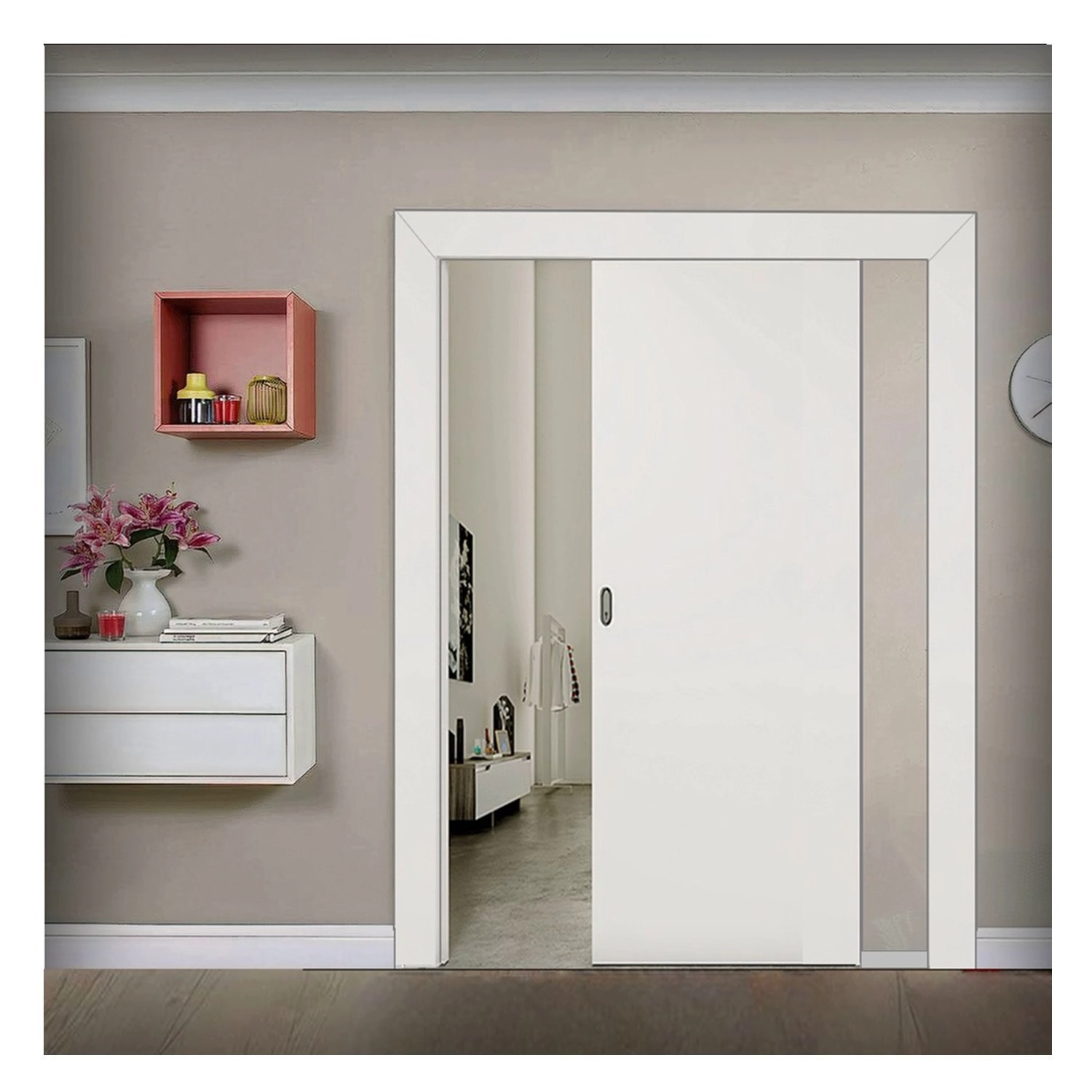 Kit Porta De Correr Madeira Lisa 210x80x3,5cm Laca Moldufama Branco