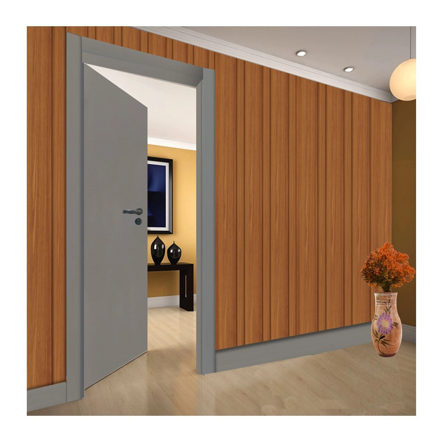 Kit Porta De Madeira 210x90cm Lisa Laqueada Moldufama Abertura Esquerda Cinza