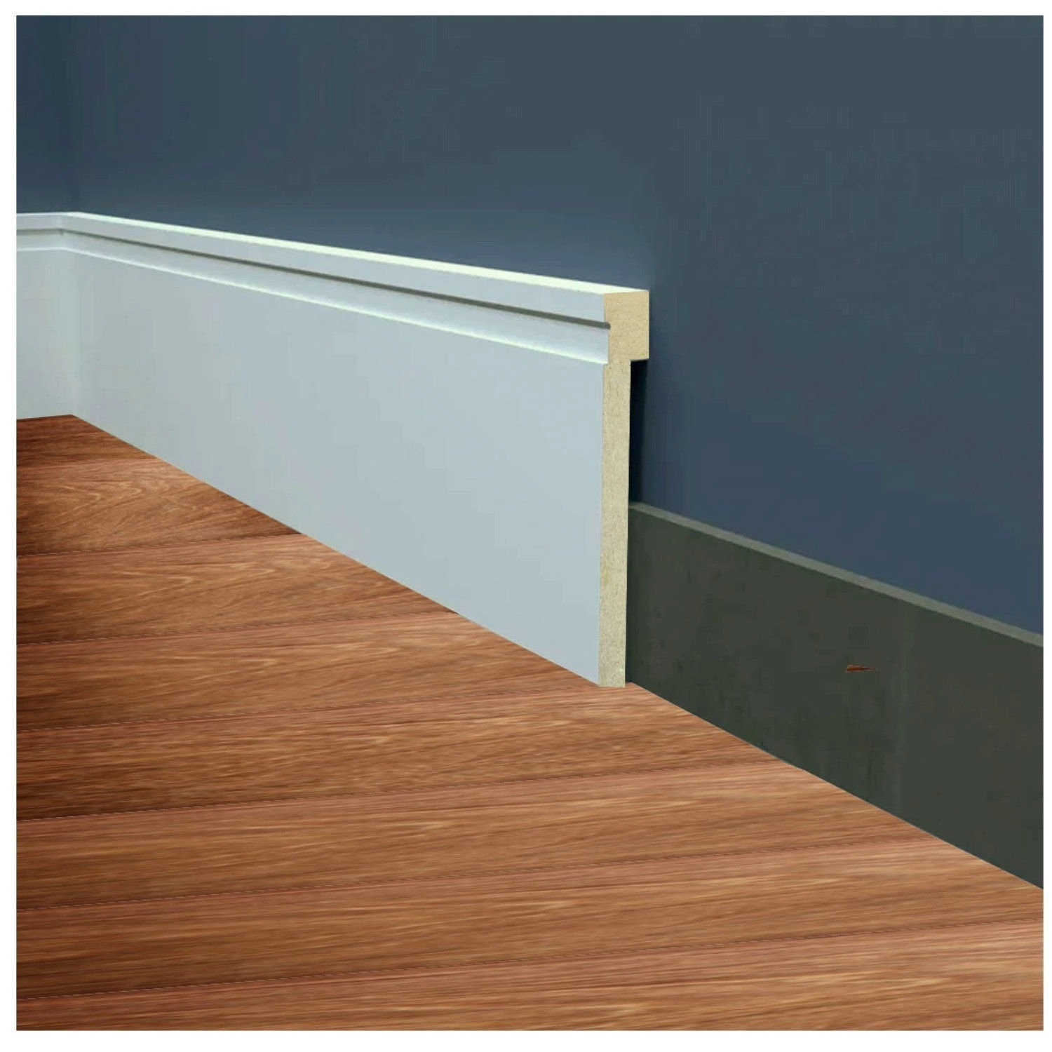 Rodapé De Mdf 12cmx18cmx180cm Barra De Sobrepor Com Friso 1202  Branco