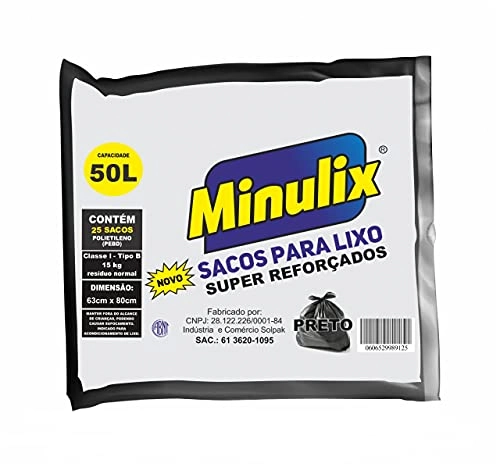 Sacos De Lixo Em Almofadal Reciclado Cor Preto Super Reforçado 50 Litros, Minulix, Preto