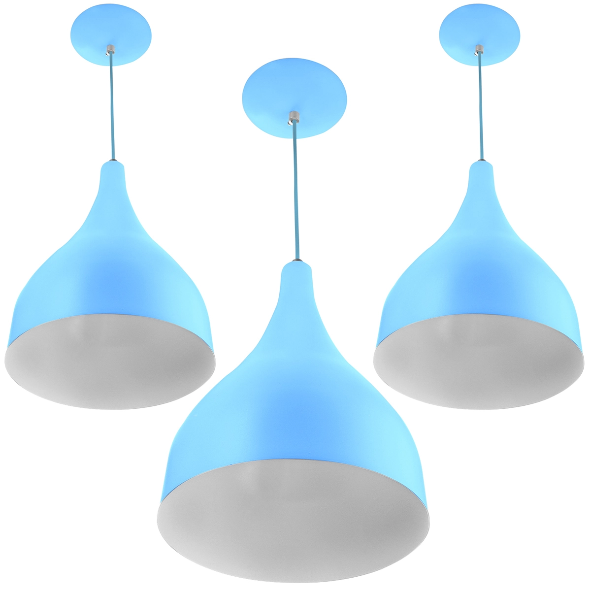 Kit 3 Pendentes Gota Média Alumínio 30cm Azul Bebê