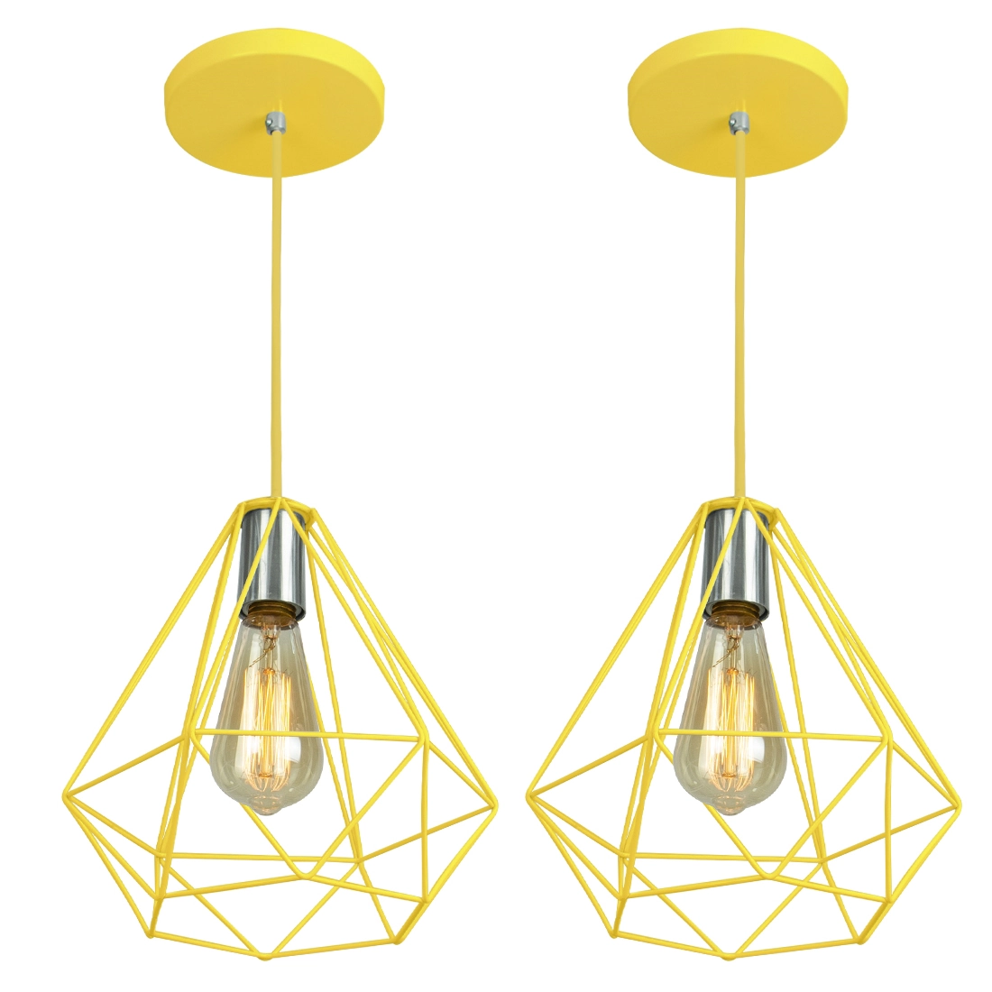 Kit 2 Pendentes Diamante Aramado Grande Amarelo