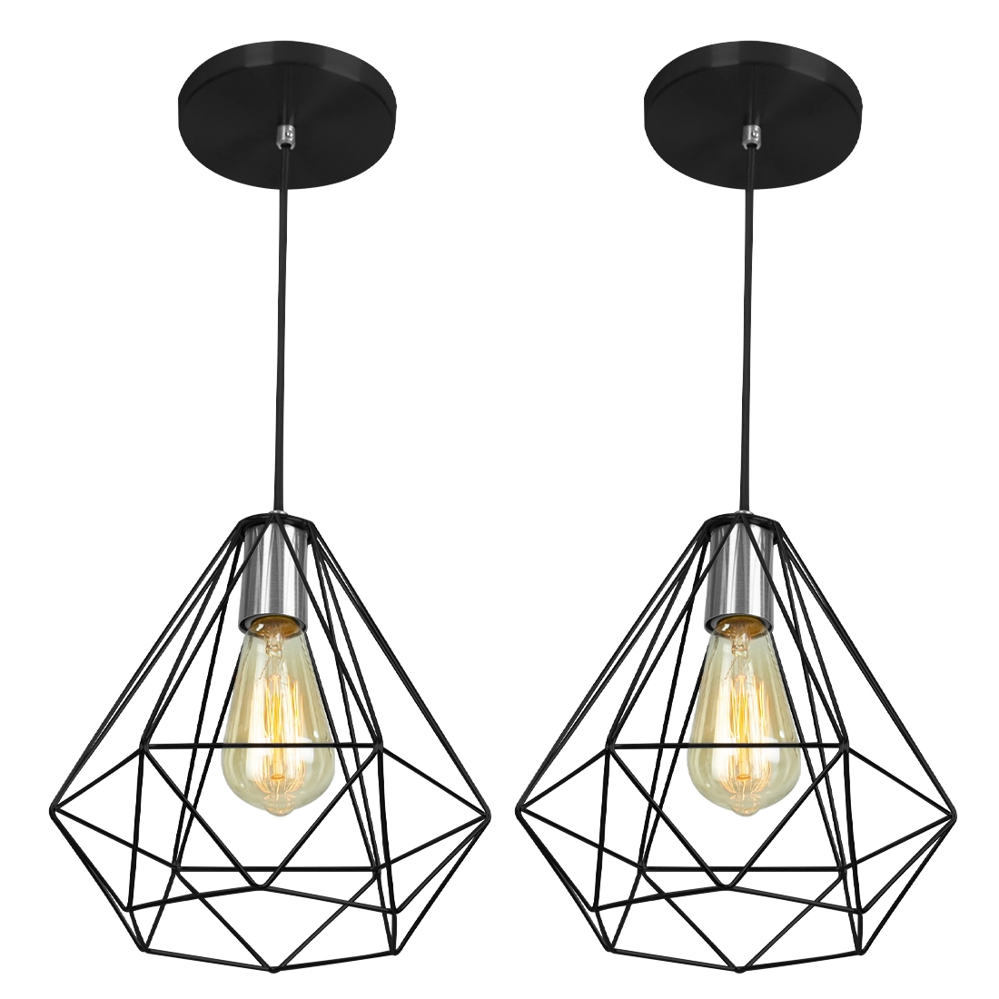Kit 2 Pendentes Diamante Aramado Grande Preto