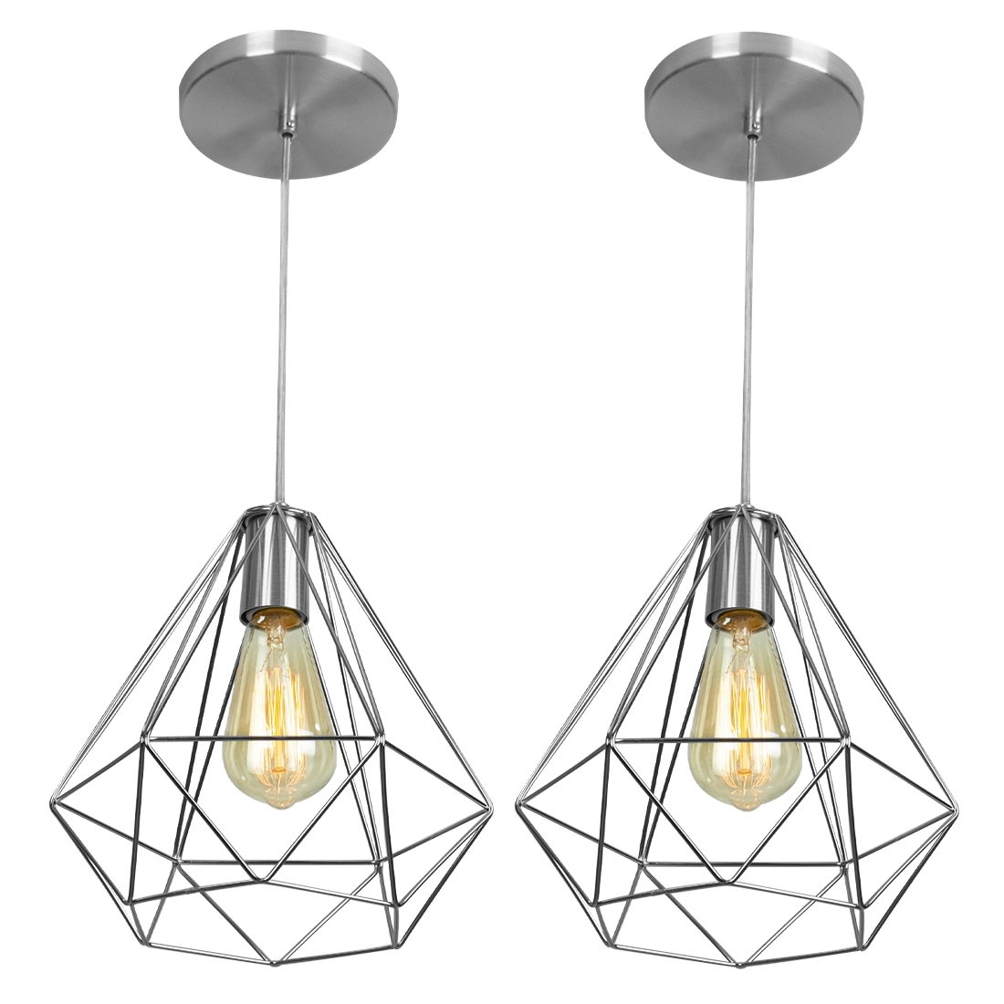 Kit 2 Pendentes Diamante Aramado Grande Cromado