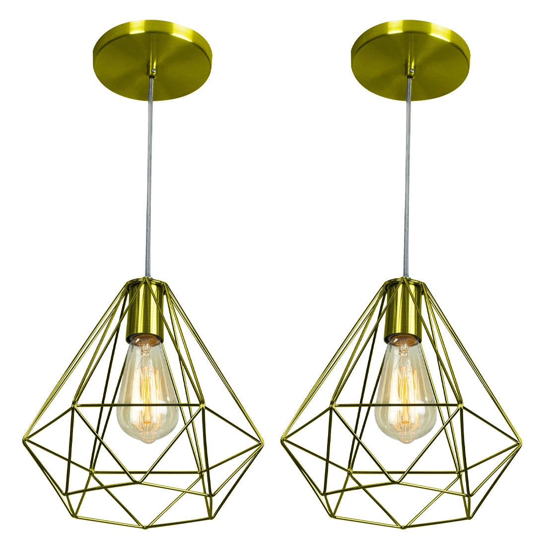 Kit 2 Pendentes Diamante Aramado Grande Dourado